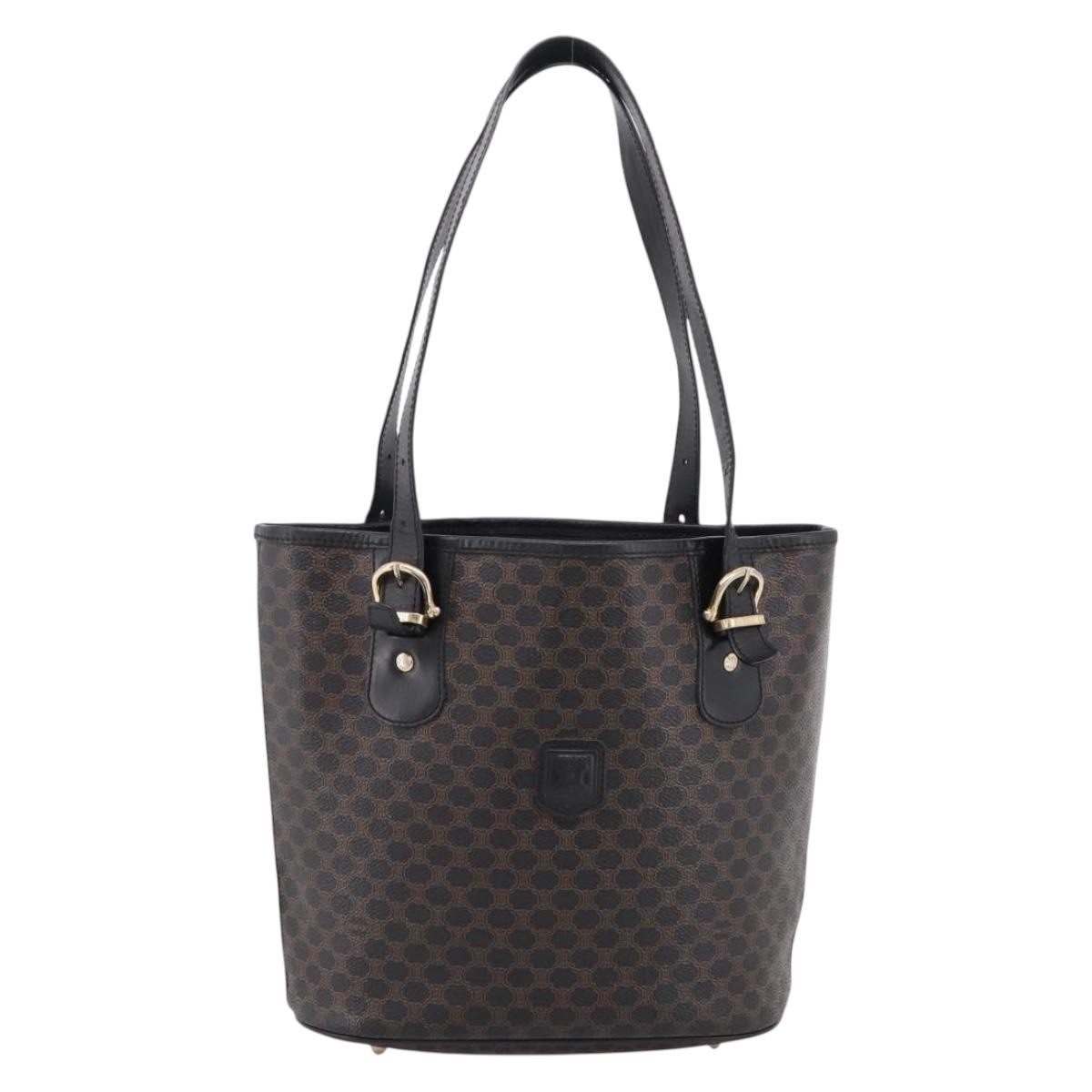 CELINE Macadam Shoulder Bag PVC Leather Black Gold Tone Auth 199507A