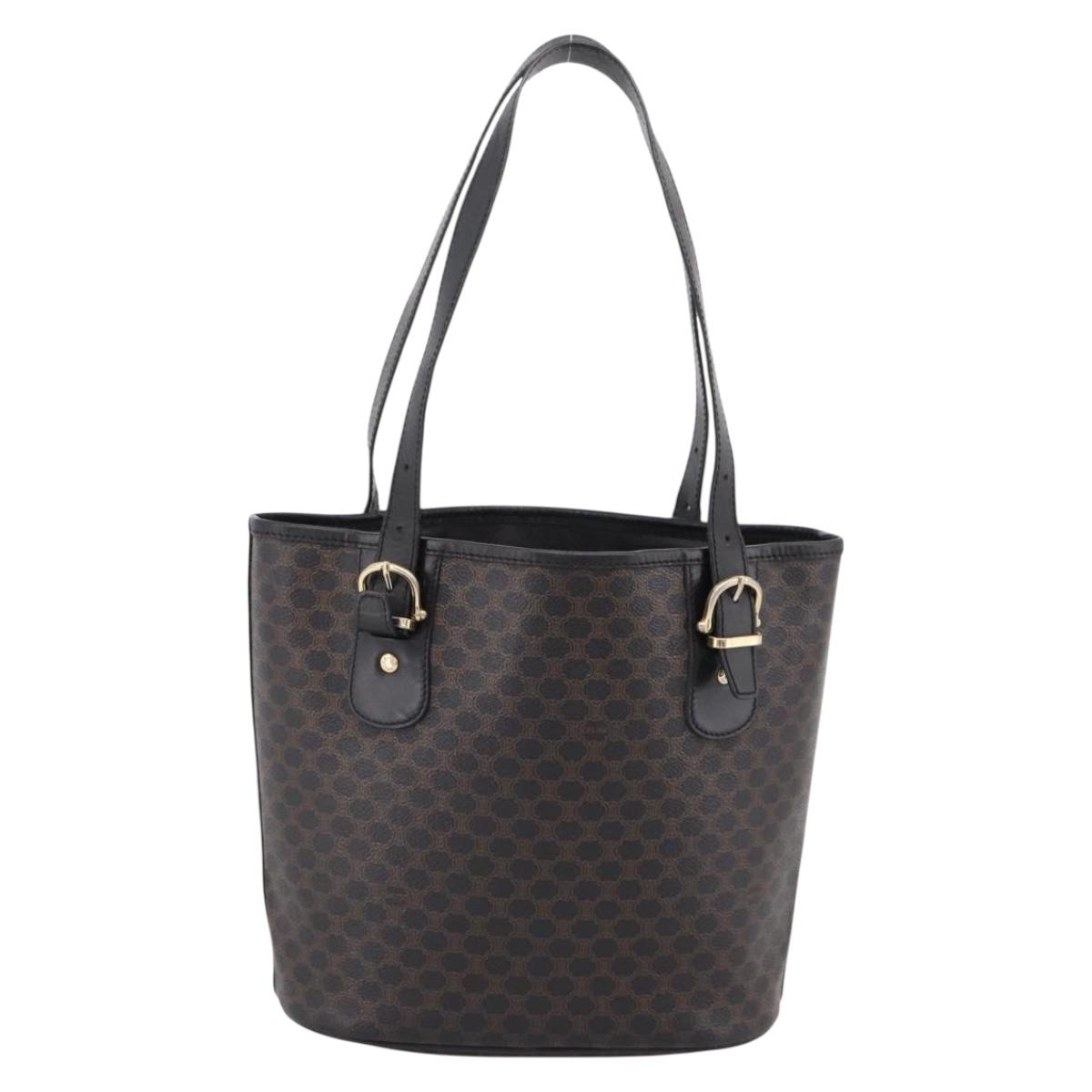 CELINE Macadam Shoulder Bag PVC Leather Black Gold Tone Auth 199507A