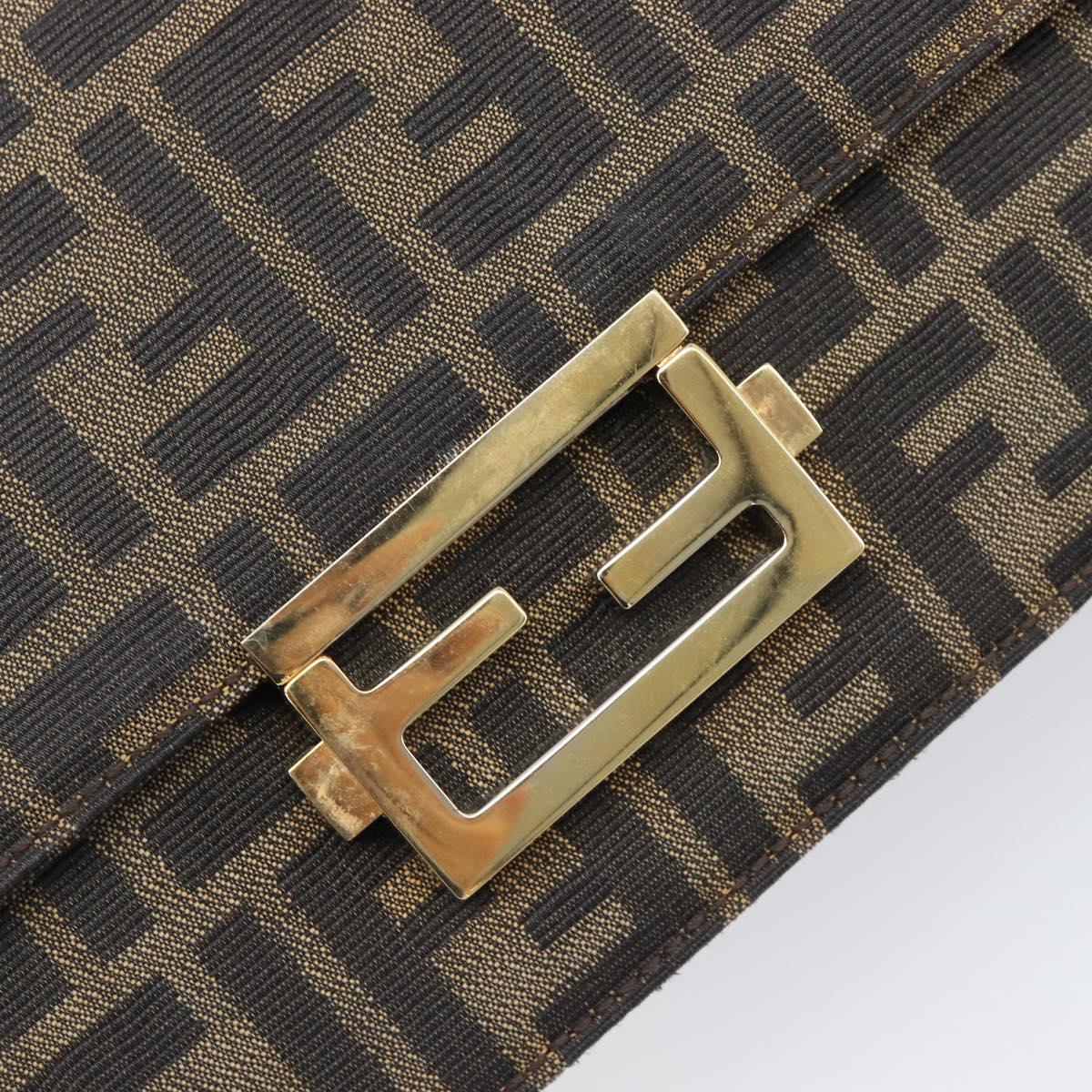 FENDI Zucca Canvas Shoulder Bag Brown Gold Tone Auth 199508A