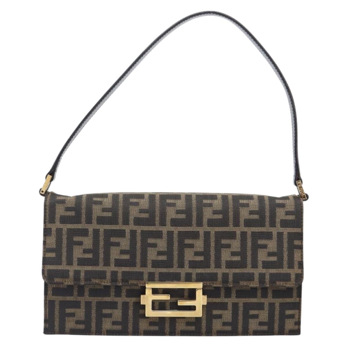 FENDI Zucca Canvas Shoulder Bag Brown Gold Tone Auth 199508A