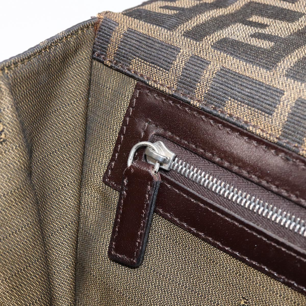 FENDI Zucca Canvas Shoulder Bag Brown Gold Tone Auth 199508A