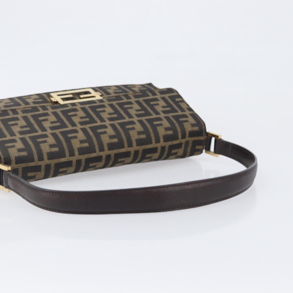 FENDI Zucca Canvas Shoulder Bag Brown Gold Tone Auth 199508A