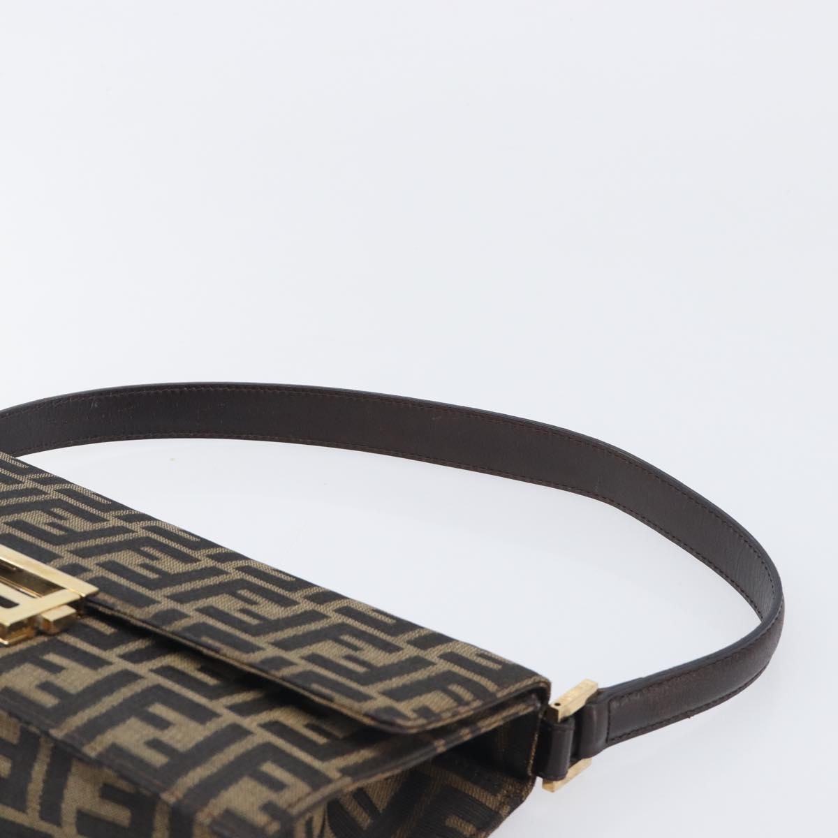 FENDI Zucca Canvas Shoulder Bag Brown Gold Tone Auth 199508A