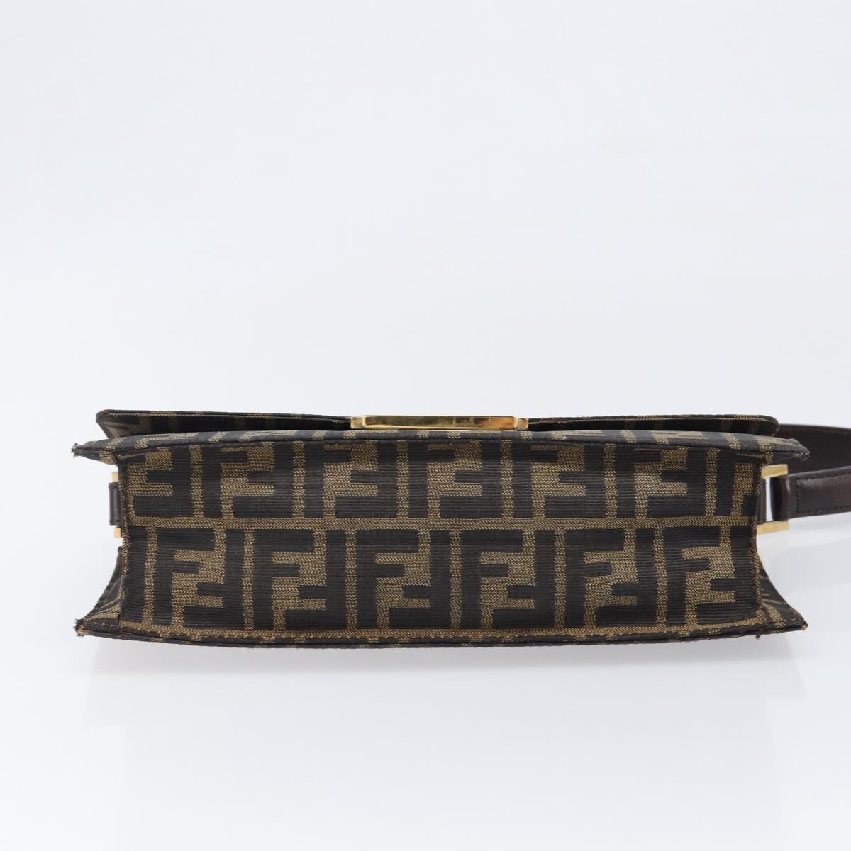 FENDI Zucca Canvas Shoulder Bag Brown Gold Tone Auth 199508A