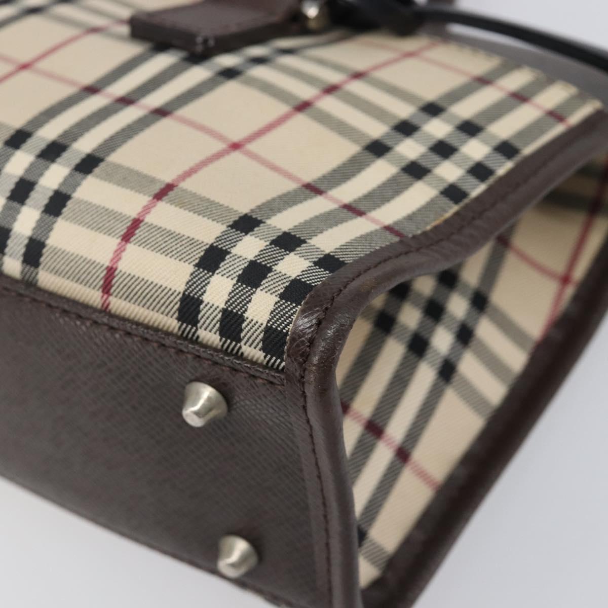 BURBERRY Nova Check Hand Bag Canvas Beige Silver Auth 199509A