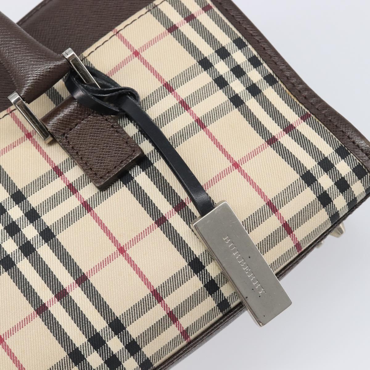 BURBERRY Nova Check Hand Bag Canvas Beige Silver Auth 199509A