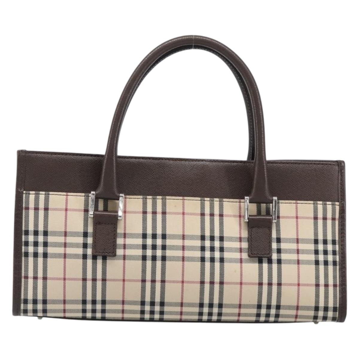 BURBERRY Nova Check Hand Bag Canvas Beige Silver Auth 199509A