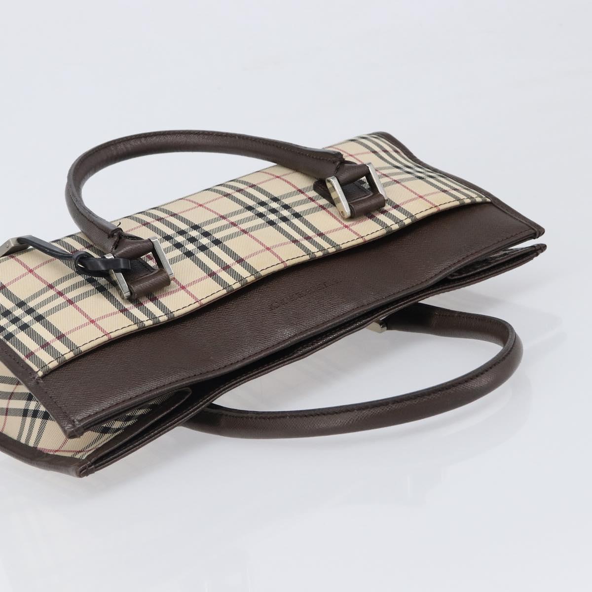 BURBERRY Nova Check Hand Bag Canvas Beige Silver Auth 199509A