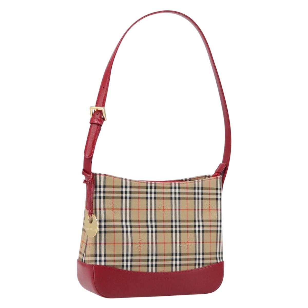 BURBERRY Nova Check Shoulder Bag Canvas Beige Red Auth 199510V