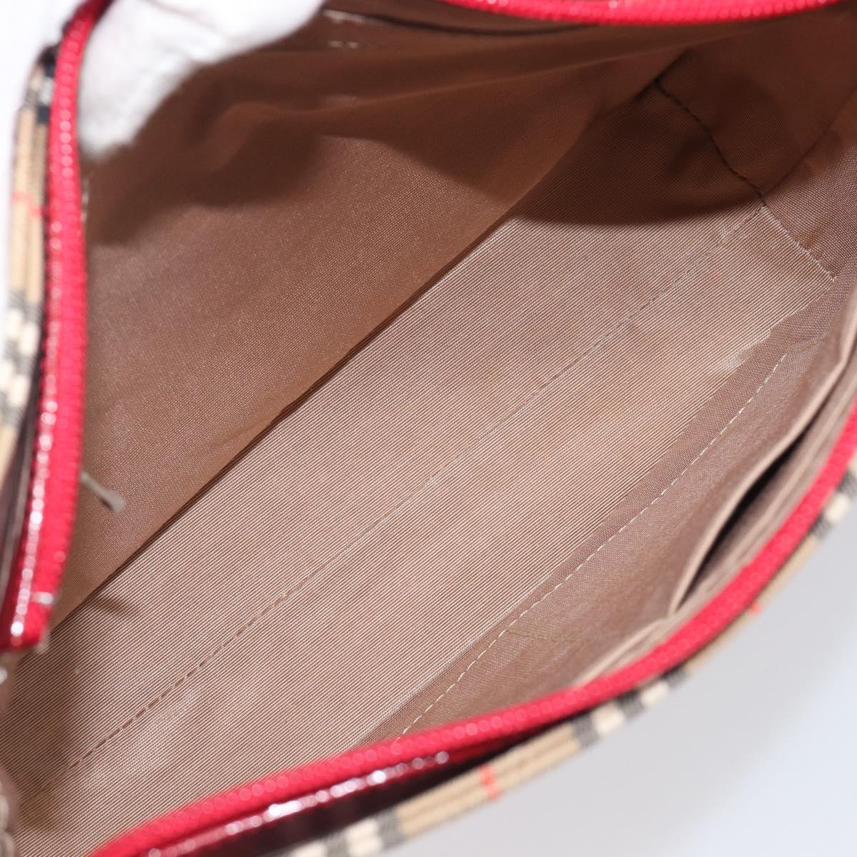 BURBERRY Nova Check Shoulder Bag Canvas Beige Red Auth 199510V