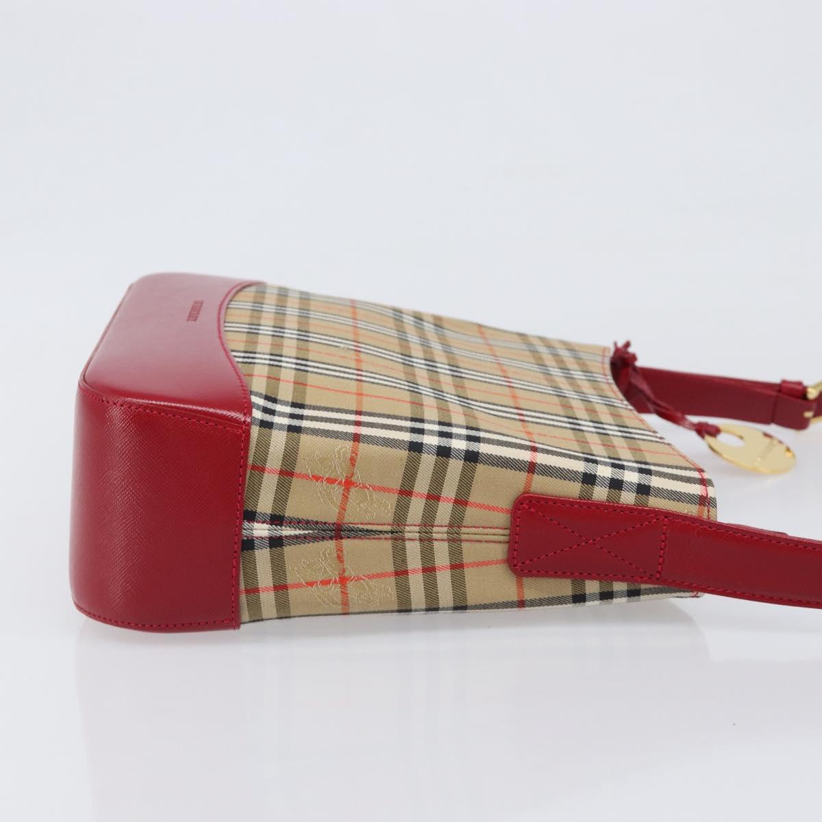 BURBERRY Nova Check Shoulder Bag Canvas Beige Red Auth 199510V