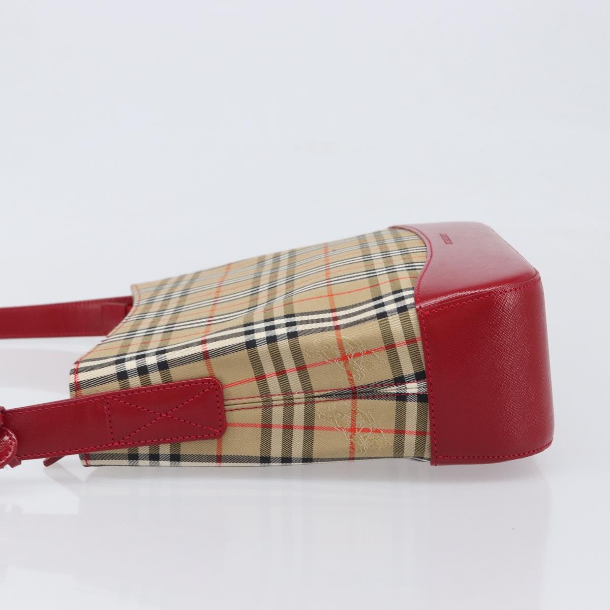 BURBERRY Nova Check Shoulder Bag Canvas Beige Red Auth 199510V