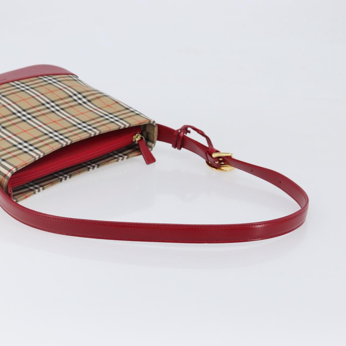 BURBERRY Nova Check Shoulder Bag Canvas Beige Red Auth 199510V