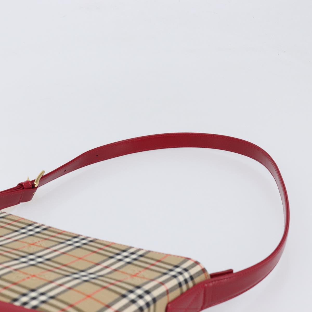BURBERRY Nova Check Shoulder Bag Canvas Beige Red Auth 199510V