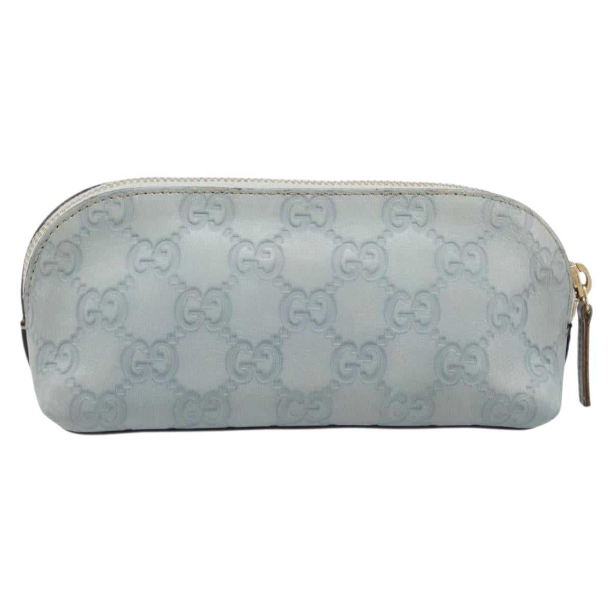 GUCCI GuccissimaGG Pouch Leather Light Blue Gold Tone 141811 Auth 199511