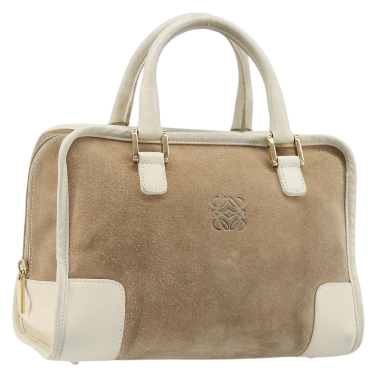 LOEWE Amazonas Hand Bag Suede Beige Gold Tone Auth 199514A