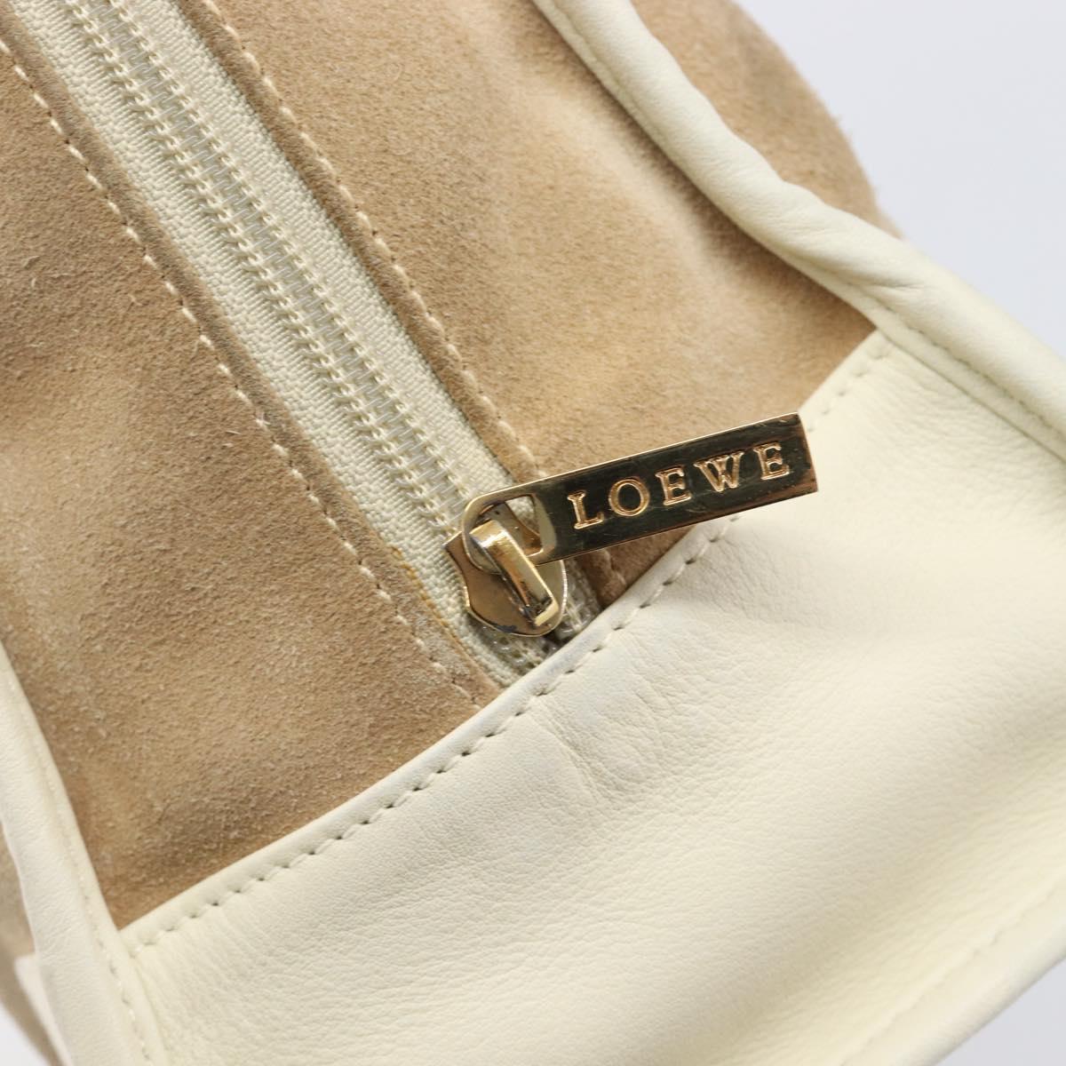 LOEWE Amazonas Hand Bag Suede Beige Gold Tone Auth 199514A