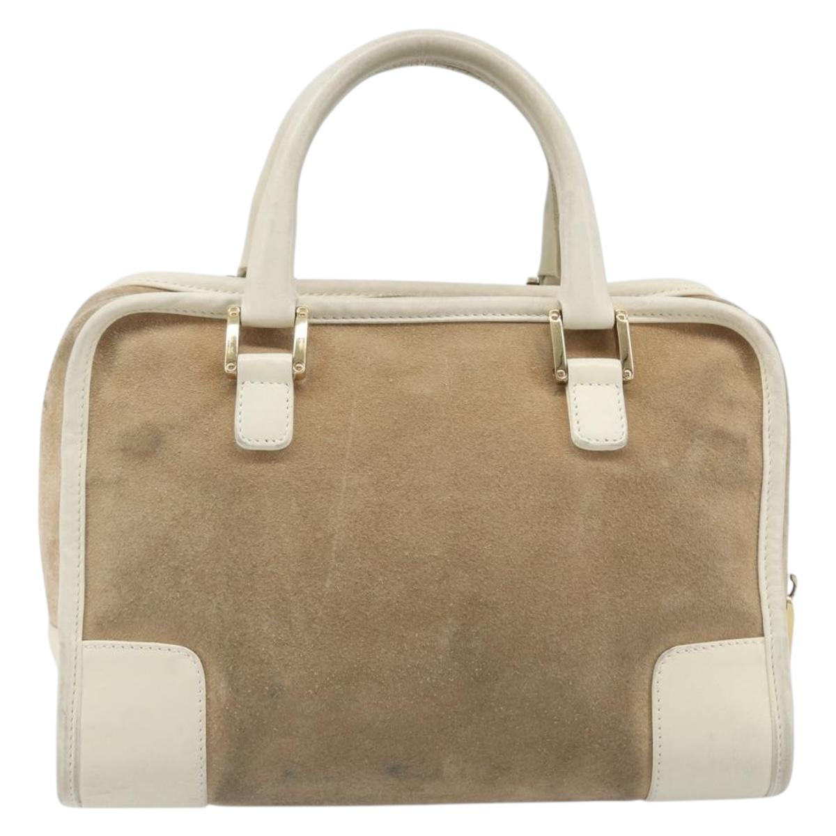 LOEWE Amazonas Hand Bag Suede Beige Gold Tone Auth 199514A