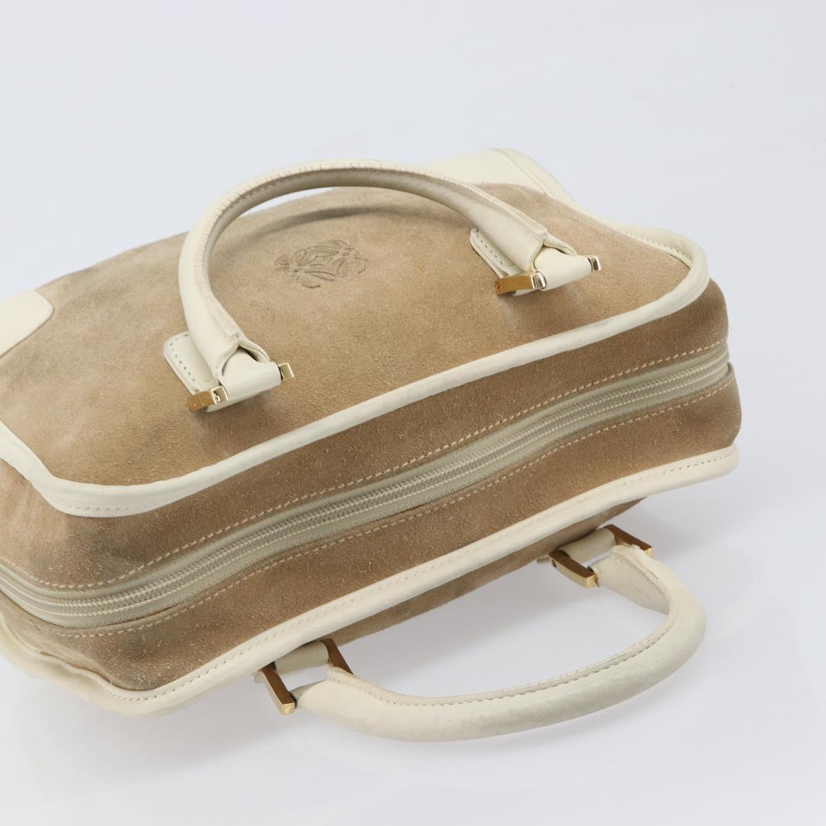 LOEWE Amazonas Hand Bag Suede Beige Gold Tone Auth 199514A