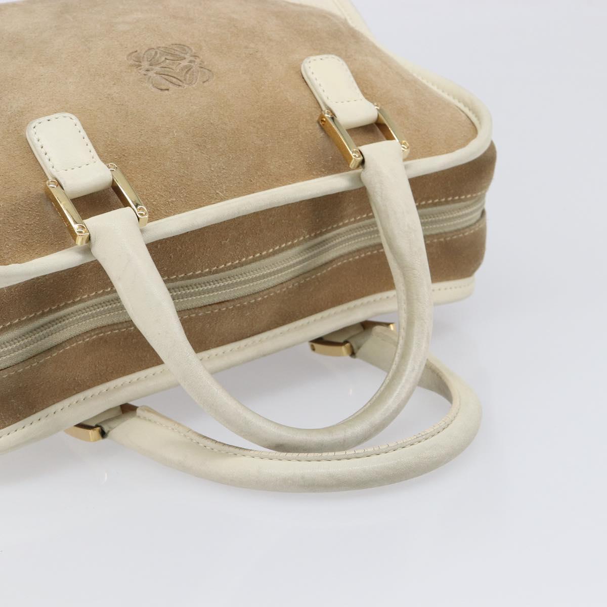 LOEWE Amazonas Hand Bag Suede Beige Gold Tone Auth 199514A