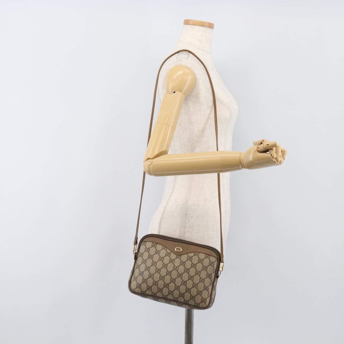 GUCCI GG Supreme Shoulder Bag PVC Beige Gold Tone 116 02 068 Auth 199516