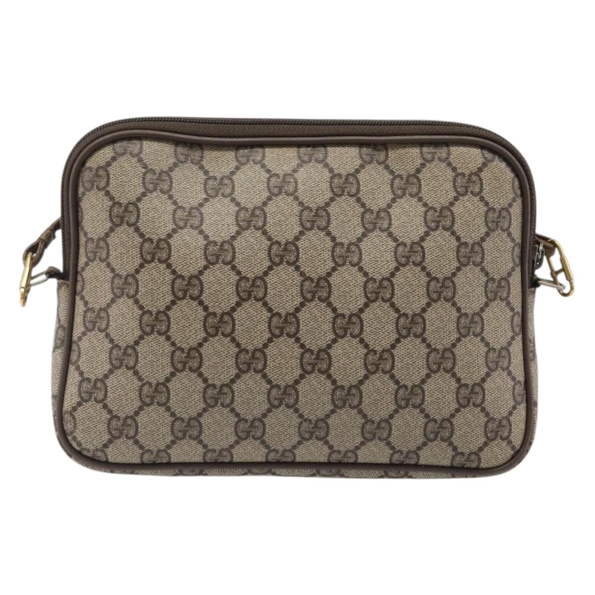 GUCCI GG Supreme Shoulder Bag PVC Beige Gold Tone 116 02 068 Auth 199516