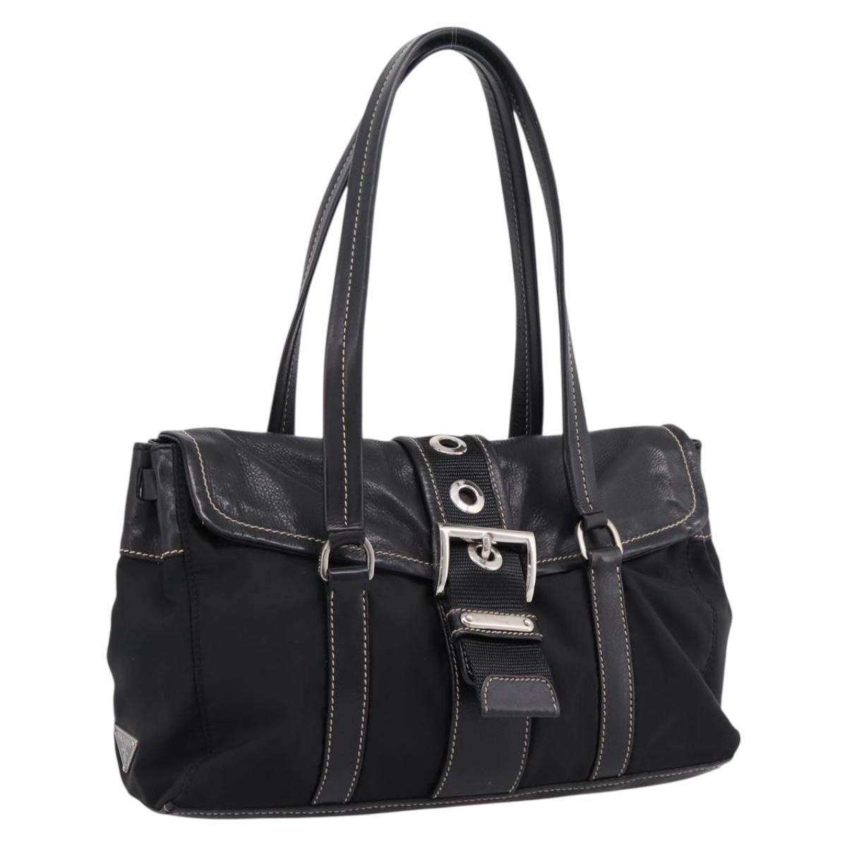PRADA Shoulder Bag Nylon Black Silver Auth 199517V