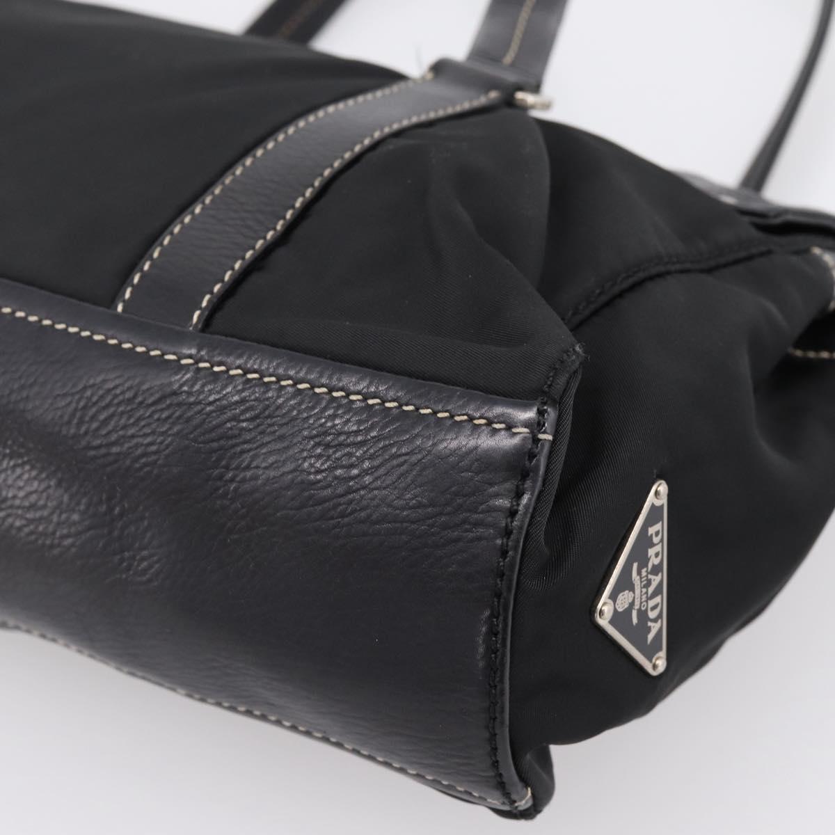PRADA Shoulder Bag Nylon Black Silver Auth 199517V