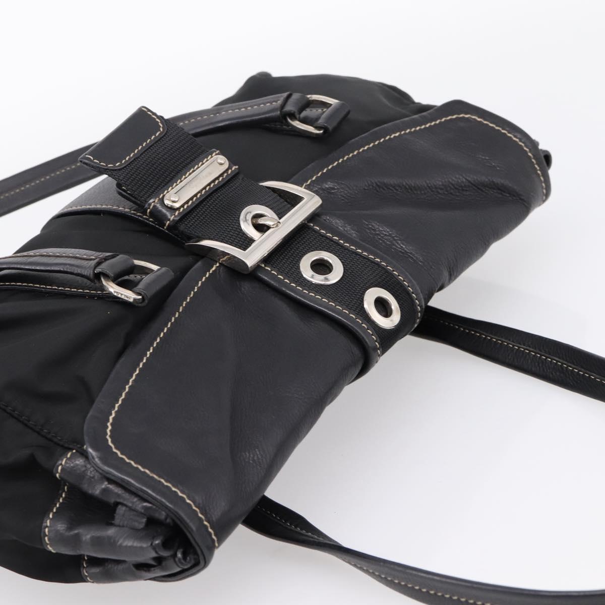 PRADA Shoulder Bag Nylon Black Silver Auth 199517V
