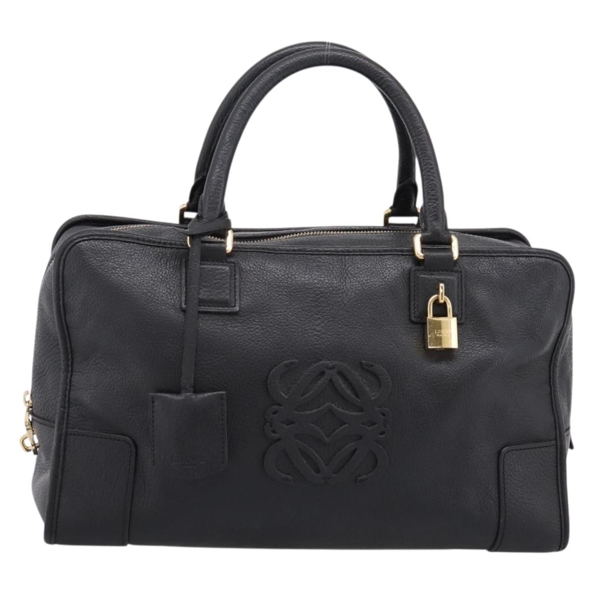 LOEWE anagram Amazona 36 Hand Bag Leather Black Gold Tone Auth 199518V