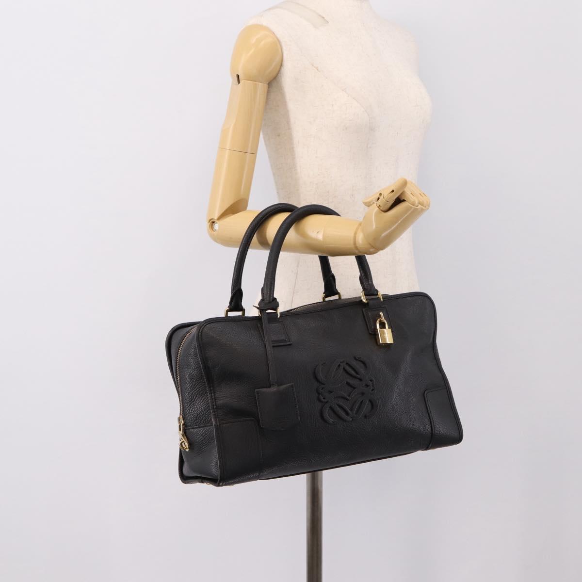 LOEWE anagram Amazona 36 Hand Bag Leather Black Gold Tone Auth 199518V