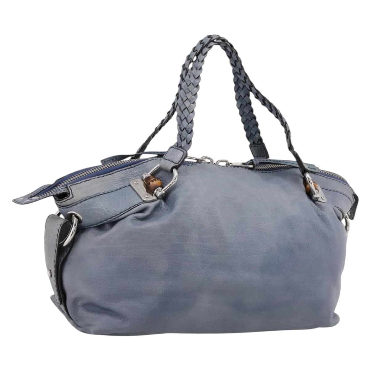GUCCI Bamboo Shoulder Bag Leather Blue Silver 232959 Auth 199519