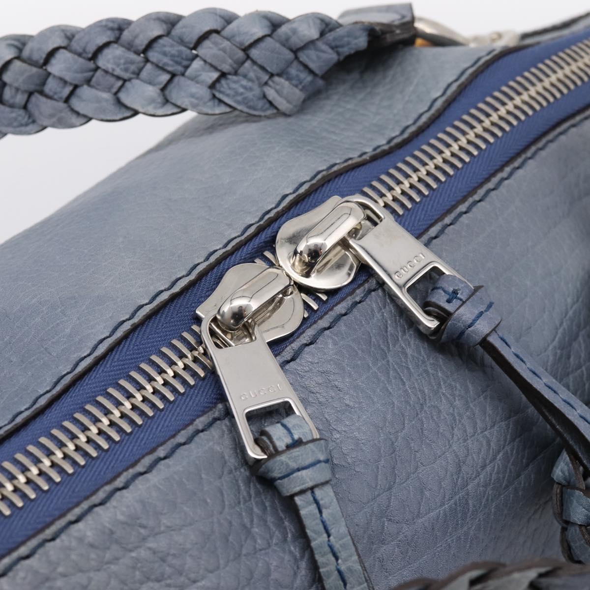 GUCCI Bamboo Shoulder Bag Leather Blue Silver 232959 Auth 199519