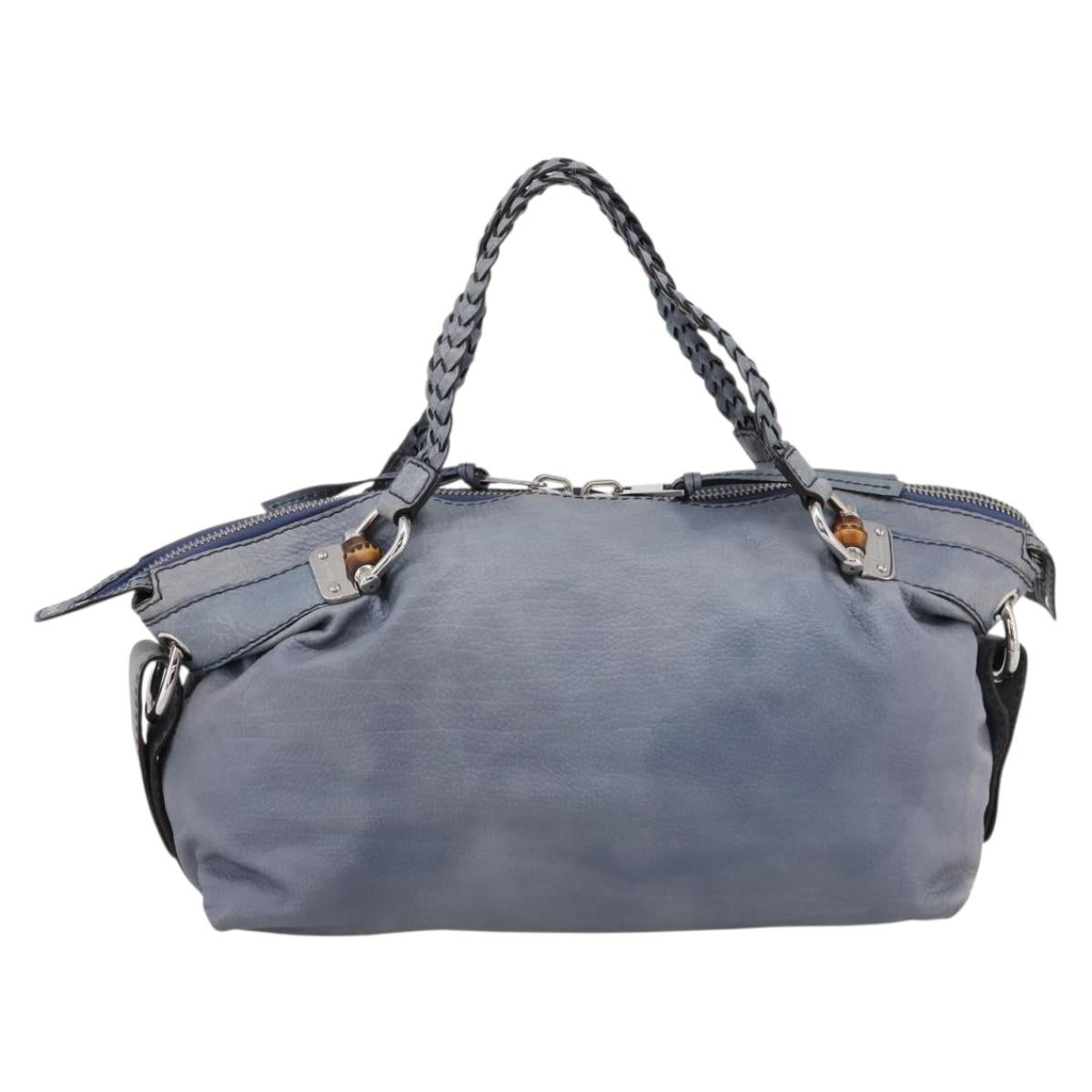 GUCCI Bamboo Shoulder Bag Leather Blue Silver 232959 Auth 199519
