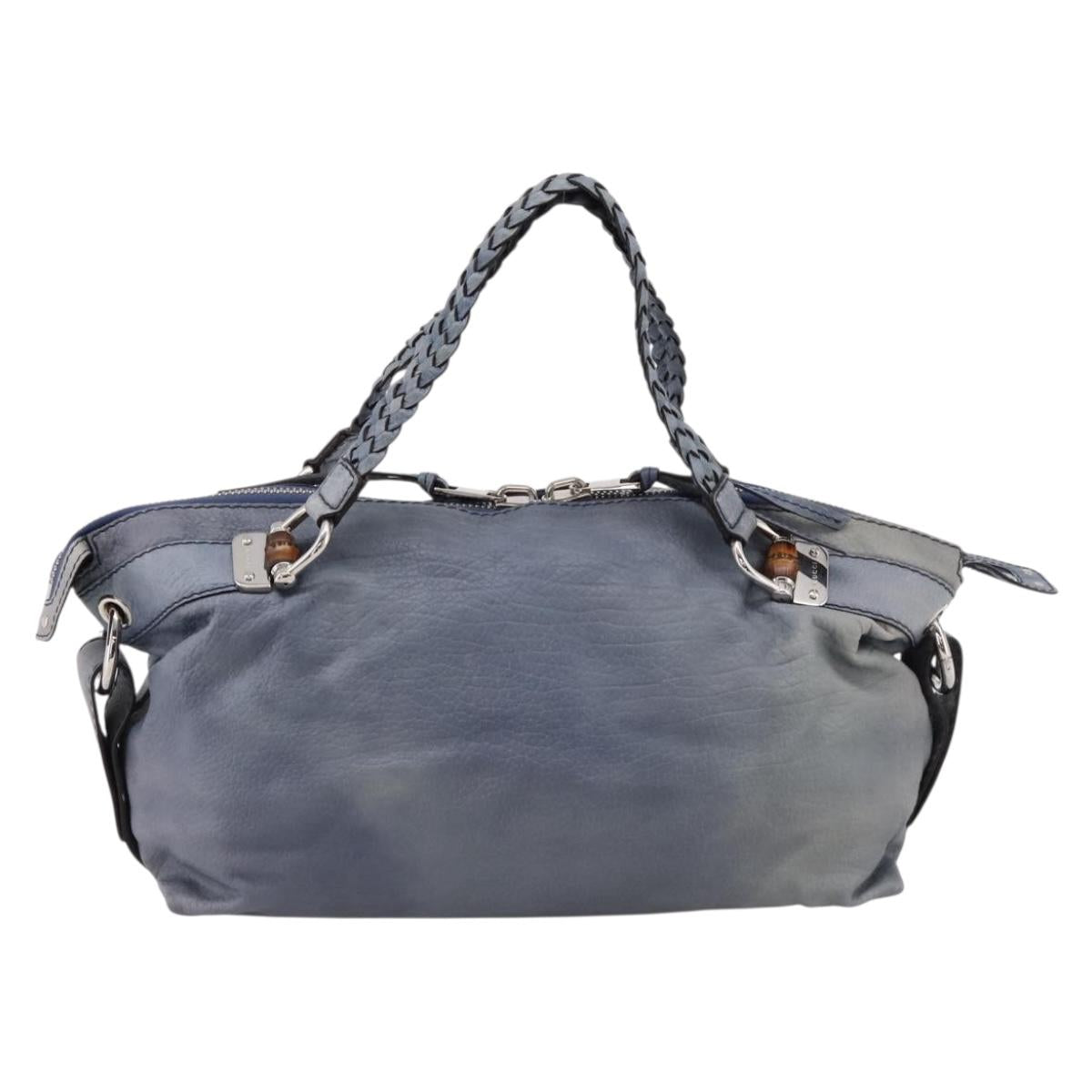 GUCCI Bamboo Shoulder Bag Leather Blue Silver 232959 Auth 199519