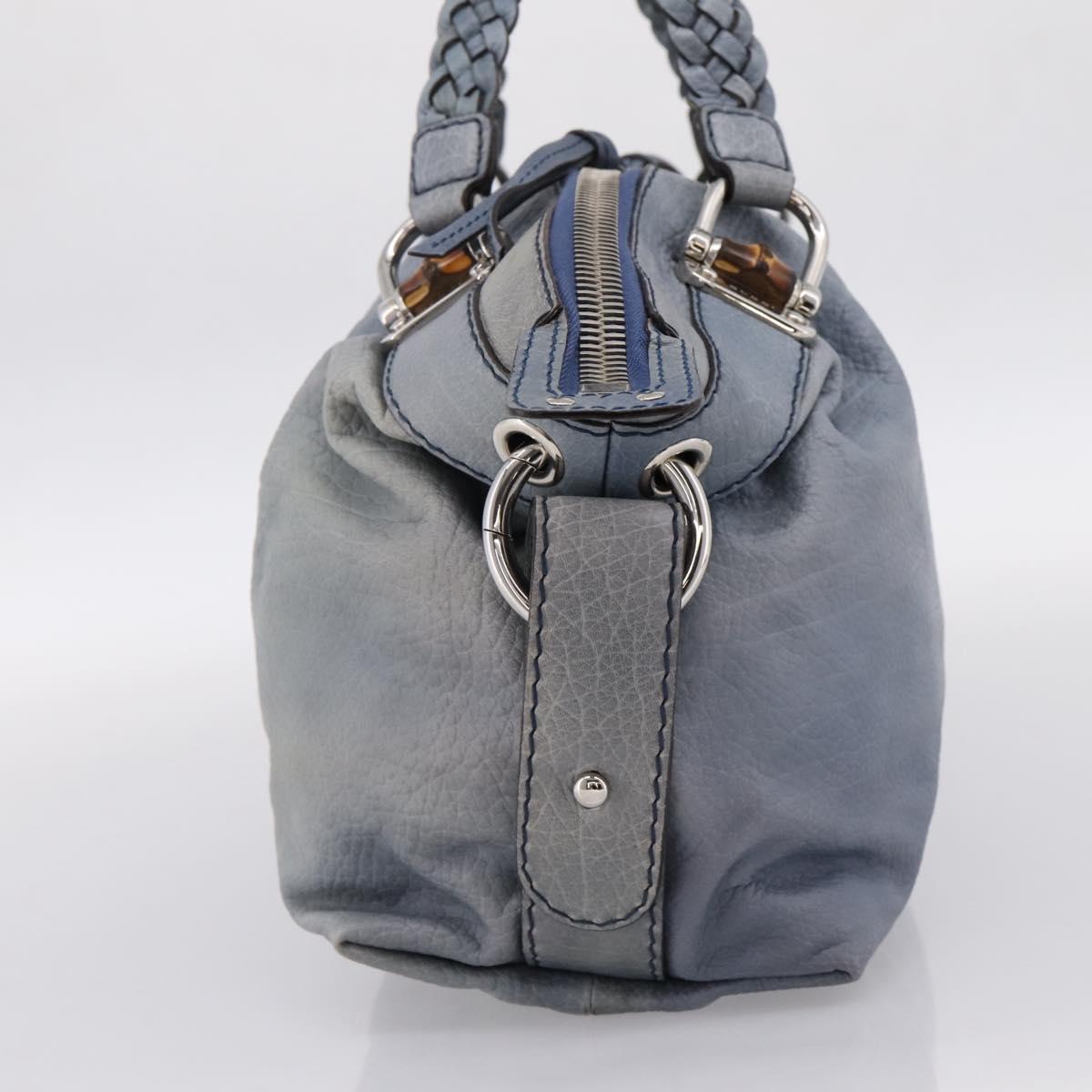 GUCCI Bamboo Shoulder Bag Leather Blue Silver 232959 Auth 199519
