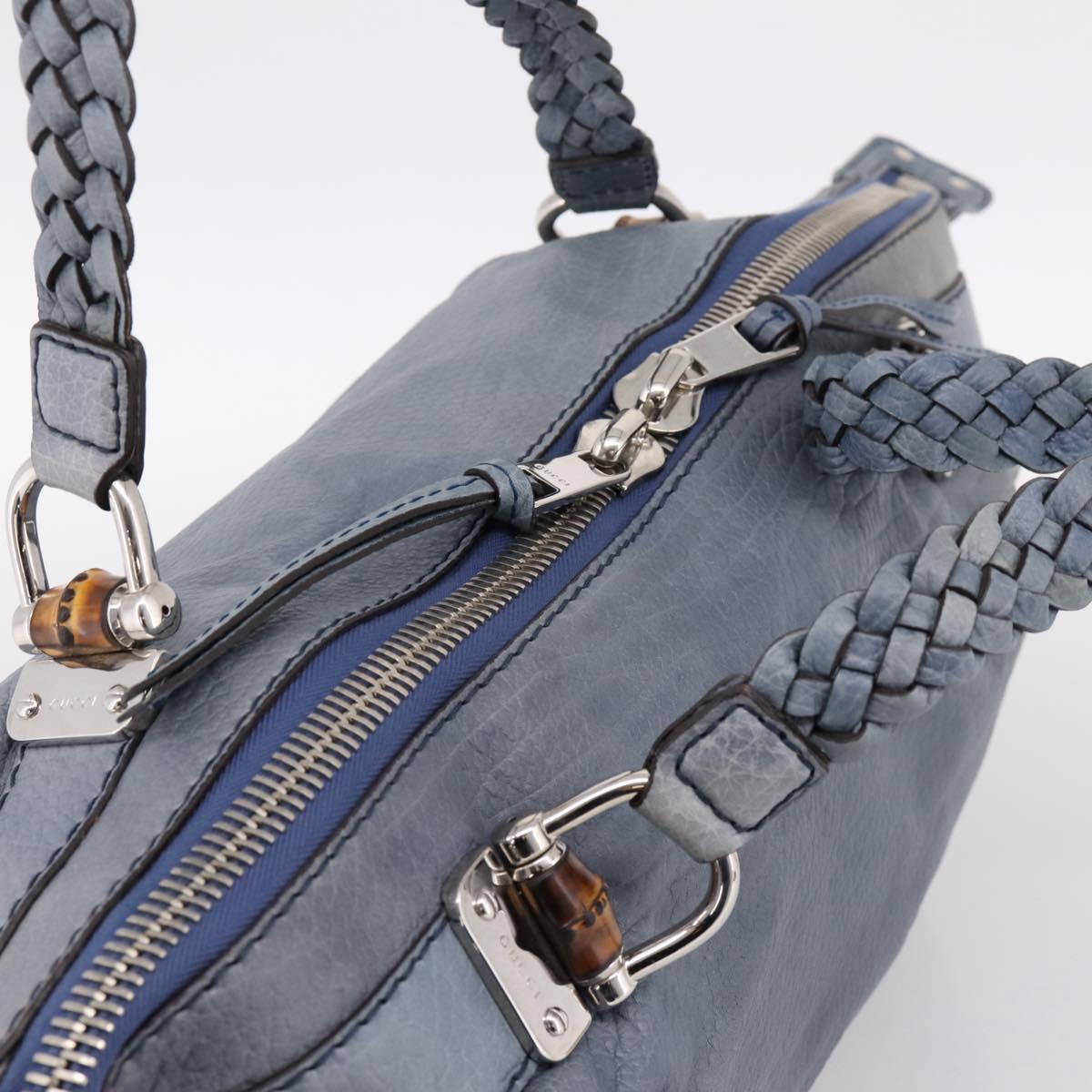 GUCCI Bamboo Shoulder Bag Leather Blue Silver 232959 Auth 199519