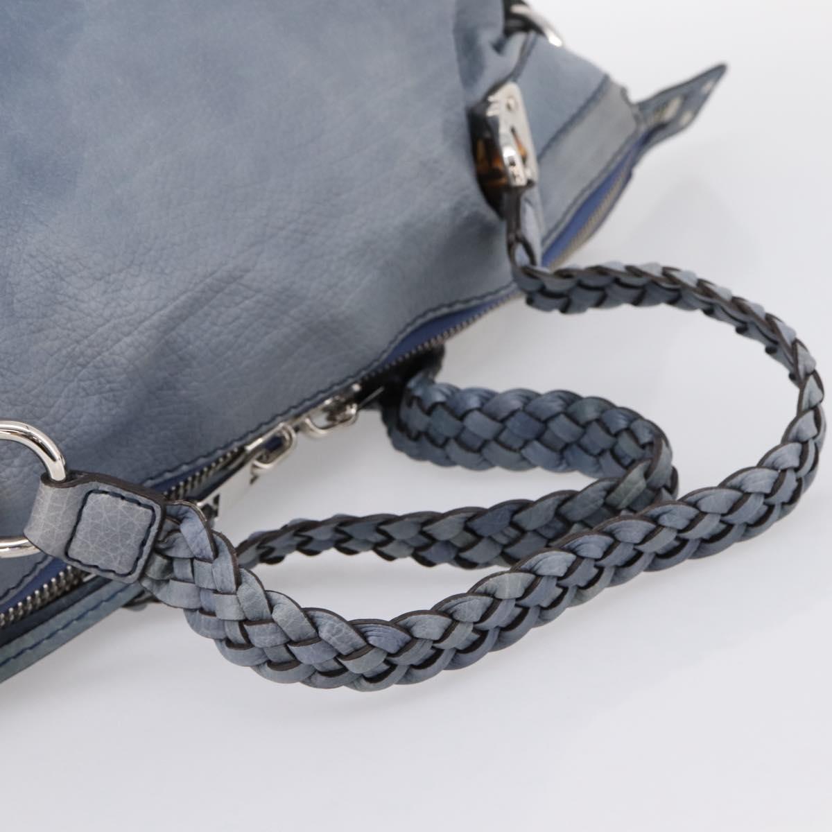 GUCCI Bamboo Shoulder Bag Leather Blue Silver 232959 Auth 199519