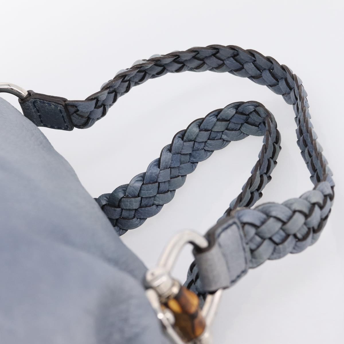 GUCCI Bamboo Shoulder Bag Leather Blue Silver 232959 Auth 199519