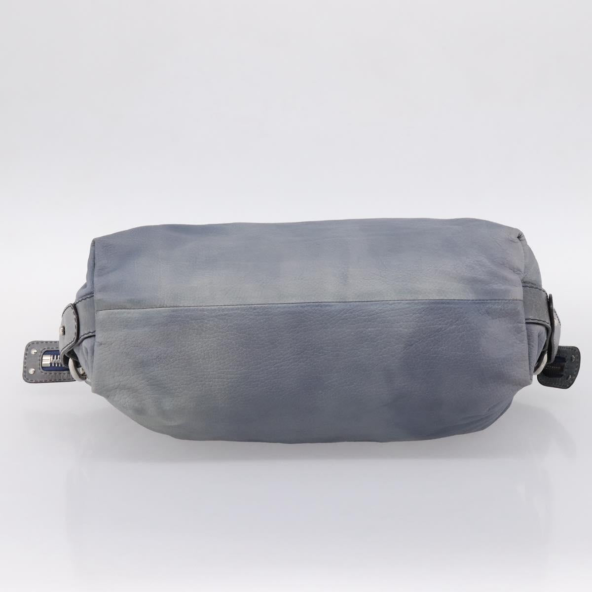 GUCCI Bamboo Shoulder Bag Leather Blue Silver 232959 Auth 199519