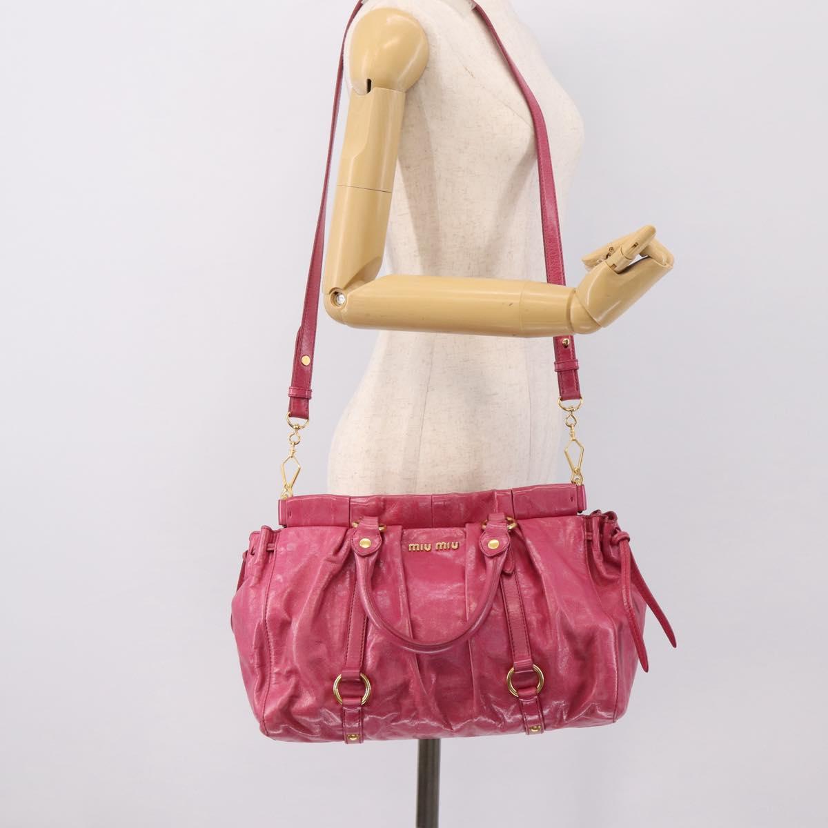 Miu Miu Hand Bag Leather 2way Pink Gold Tone Auth 199521V