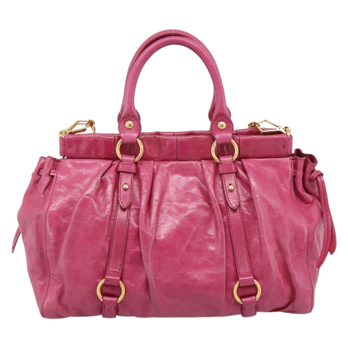 Miu Miu Hand Bag Leather 2way Pink Gold Tone Auth 199521V