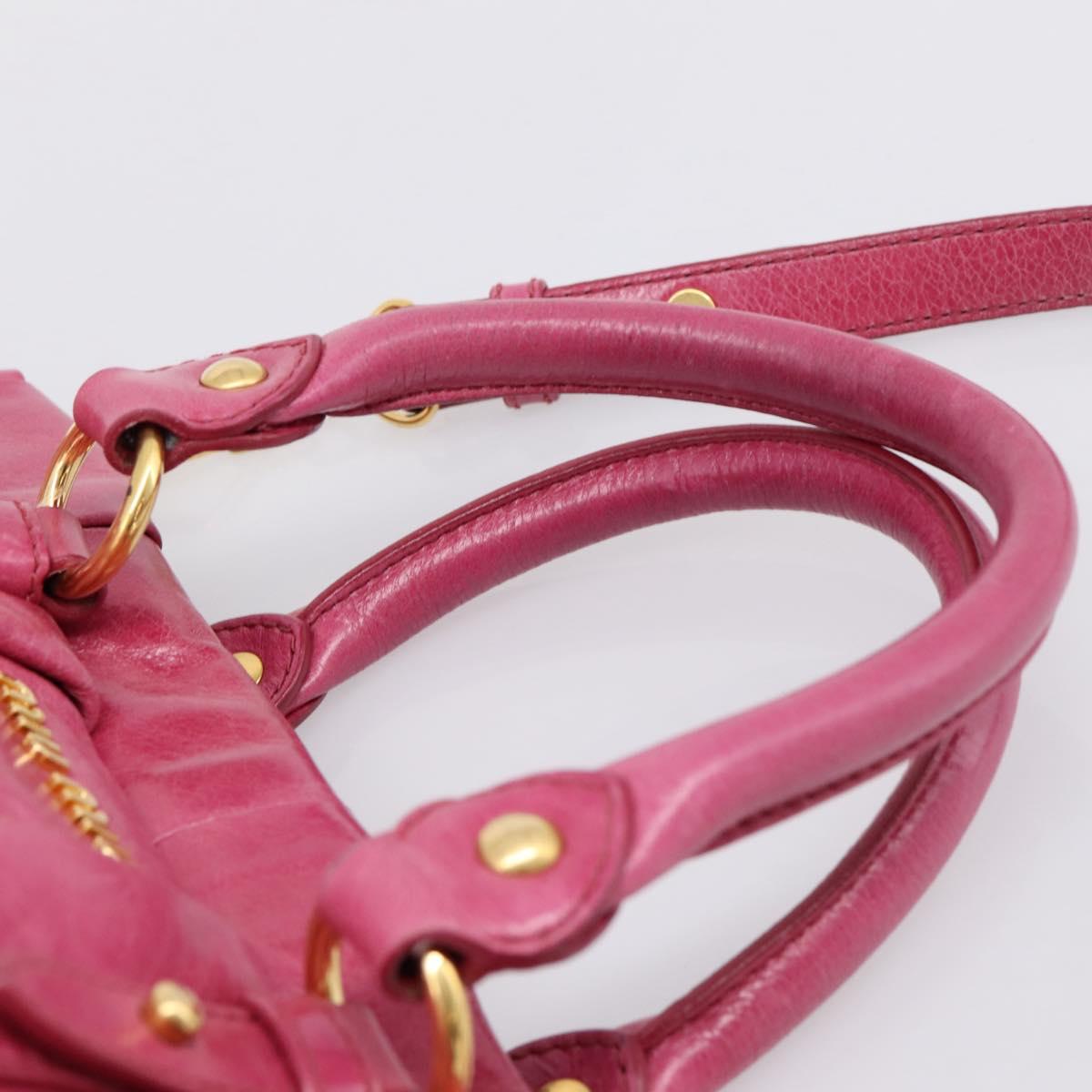 Miu Miu Hand Bag Leather 2way Pink Gold Tone Auth 199521V