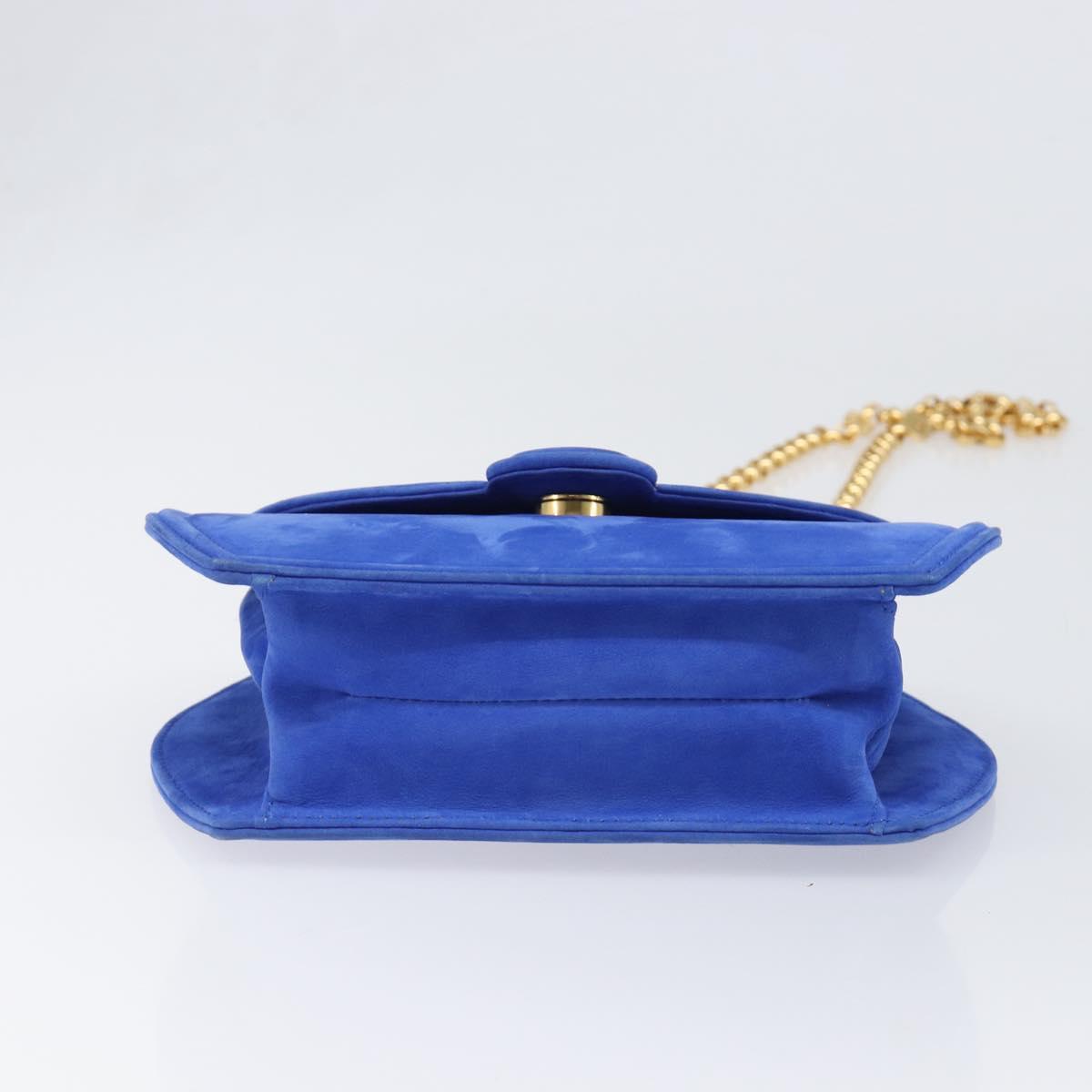 TIFFANY&Co. Chain Shoulder Bag Suede Blue Gold Tone Auth 199524V