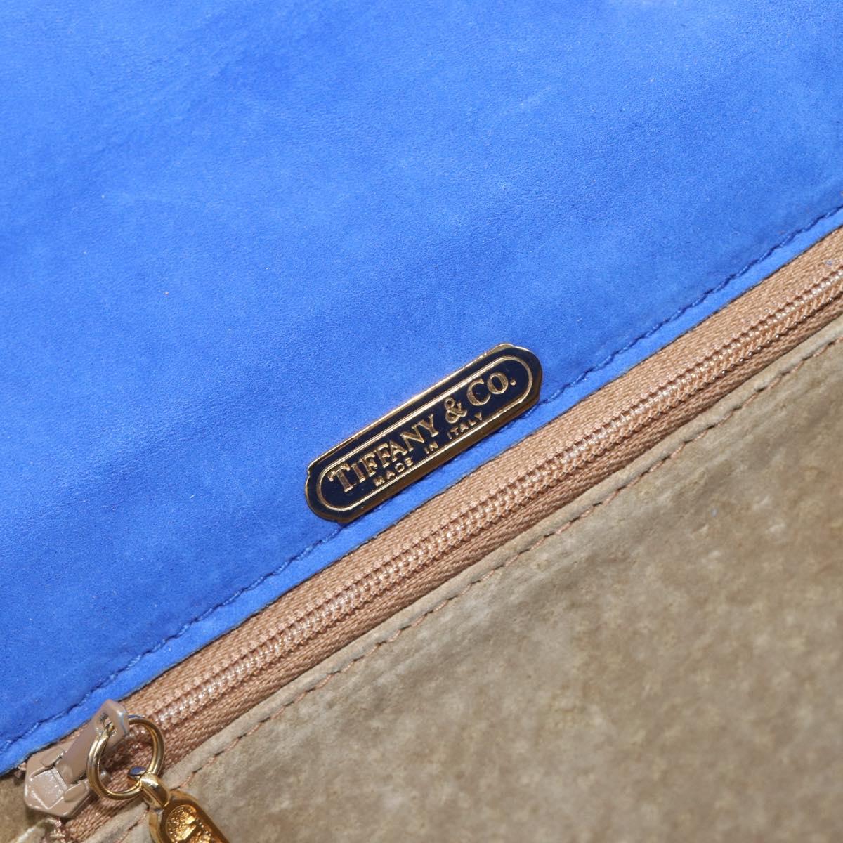 TIFFANY&Co. Chain Shoulder Bag Suede Blue Gold Tone Auth 199524V
