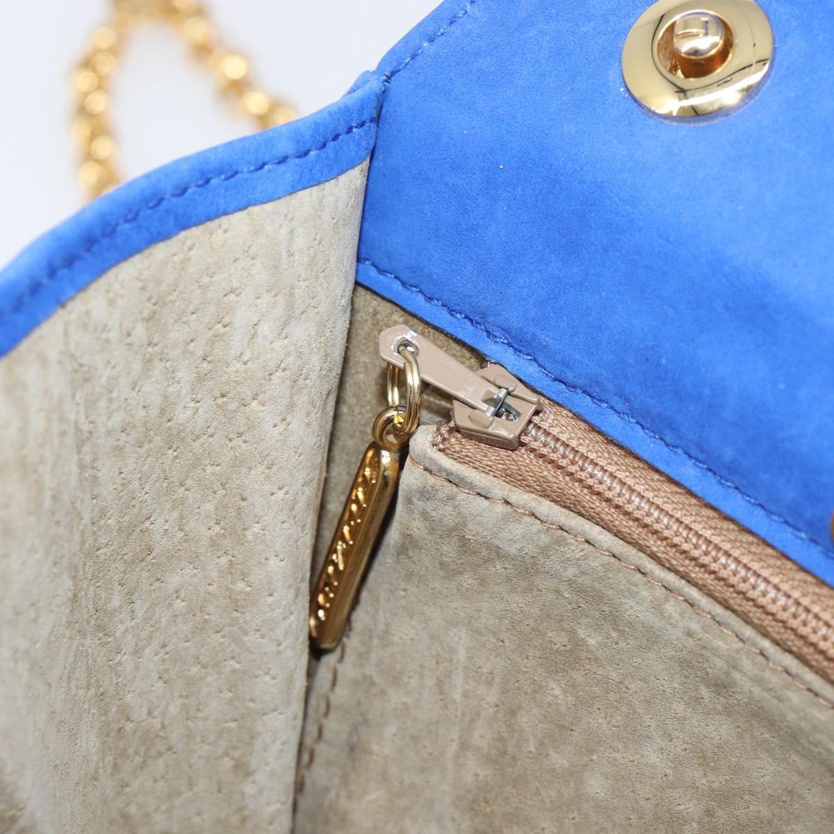 TIFFANY&Co. Chain Shoulder Bag Suede Blue Gold Tone Auth 199524V