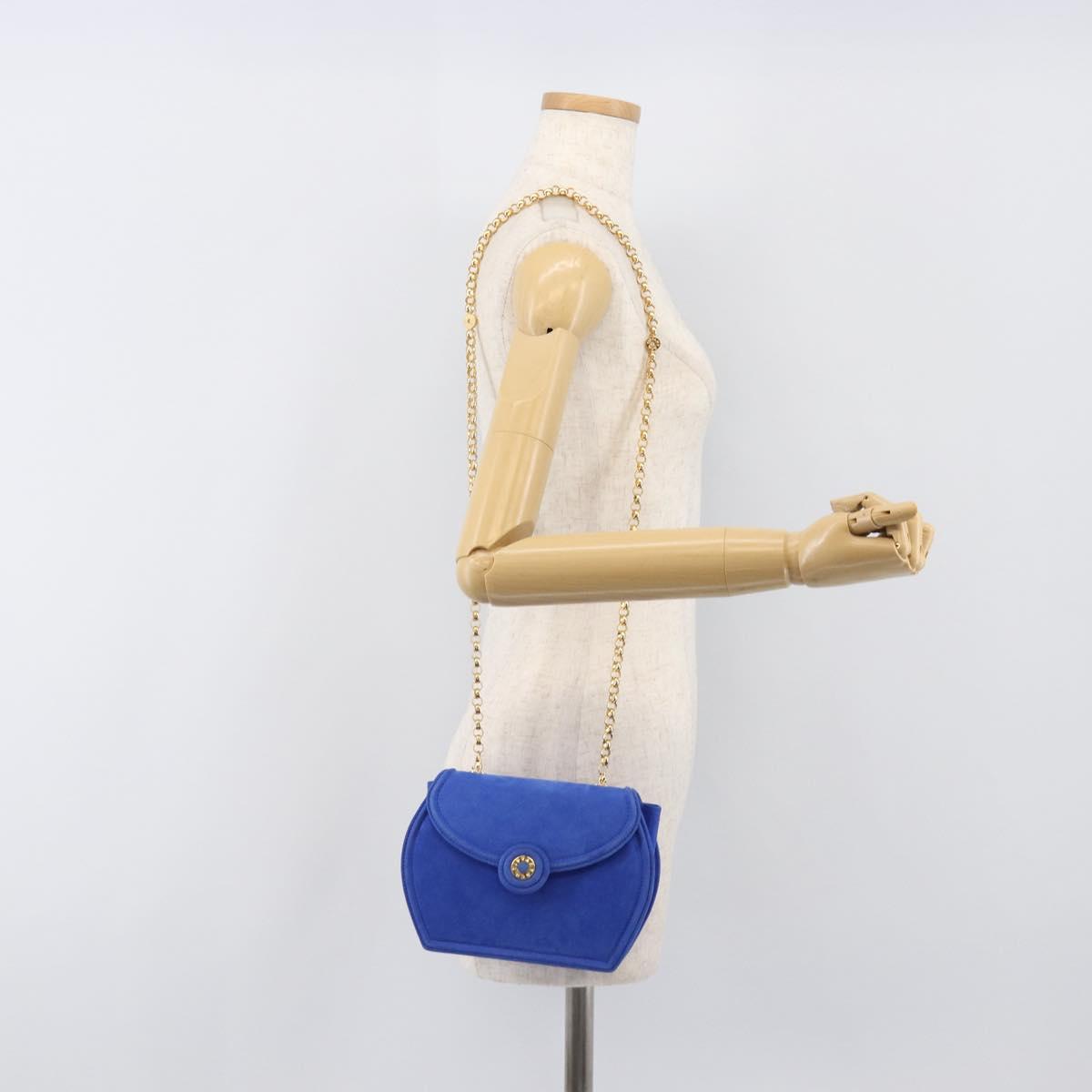 TIFFANY&Co. Chain Shoulder Bag Suede Blue Gold Tone Auth 199524V