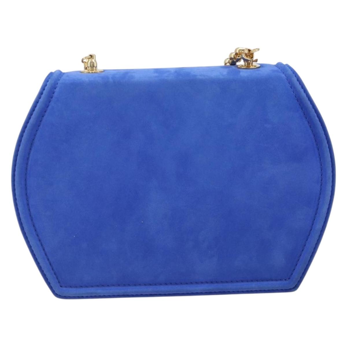 TIFFANY&Co. Chain Shoulder Bag Suede Blue Gold Tone Auth 199524V