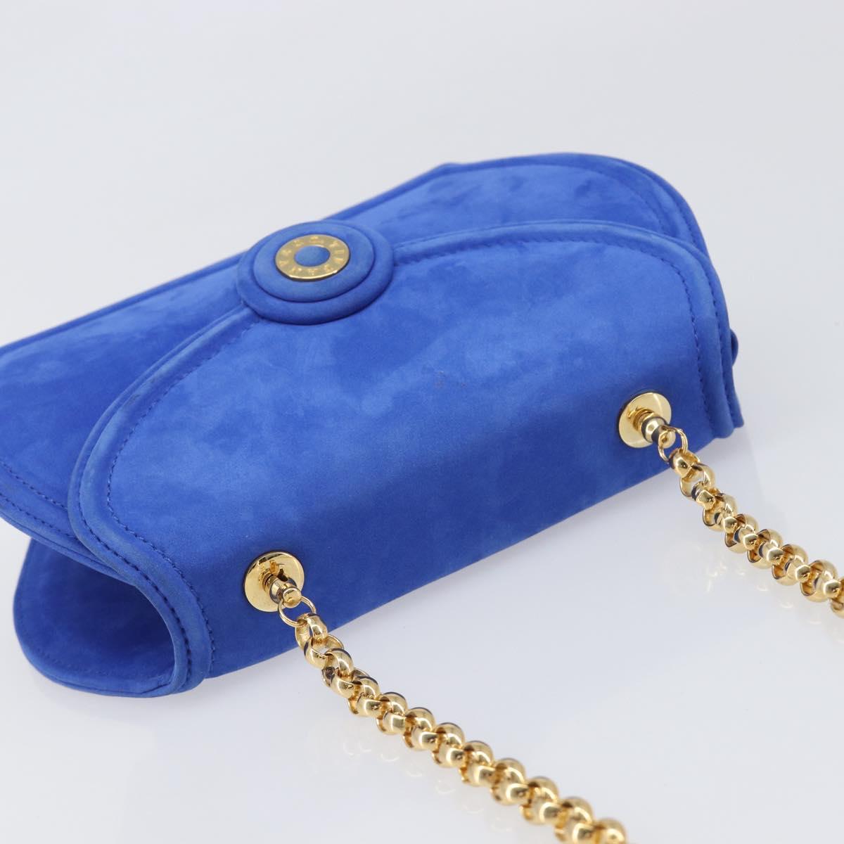 TIFFANY&Co. Chain Shoulder Bag Suede Blue Gold Tone Auth 199524V