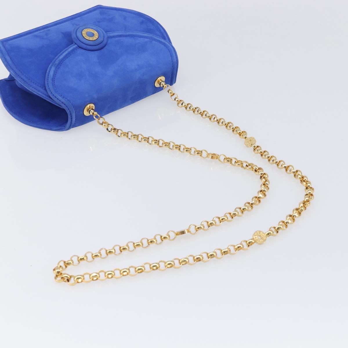 TIFFANY&Co. Chain Shoulder Bag Suede Blue Gold Tone Auth 199524V